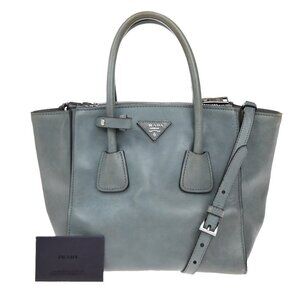 PRADA MILANO Logo 2Way Shoulder Hand Bag Leather Blue Silver Italy